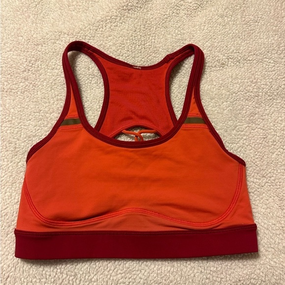 Lululemon Sweaty Or Not Sports Bra Racerback Strappy Cut Out Coral Alarming - Picture 2 of 13